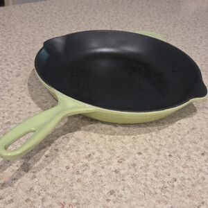 Vintage Le Creuset 11.5" Lime Green Skillet, Minor Chips, France 26 Spouted